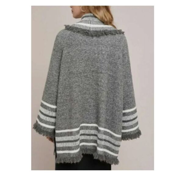 Anthropologie Saturday Sunday Fringe Kimono Cardigan Sweater Gray One Size - Picture 4 of 15